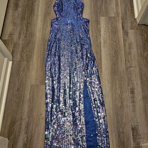 Blue Sequin Gown with Slit